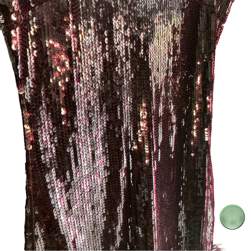 Express Burgundy Sequin Feather Hem Mini Dress – Size Medium New Without Tags - Picture 8 of 14